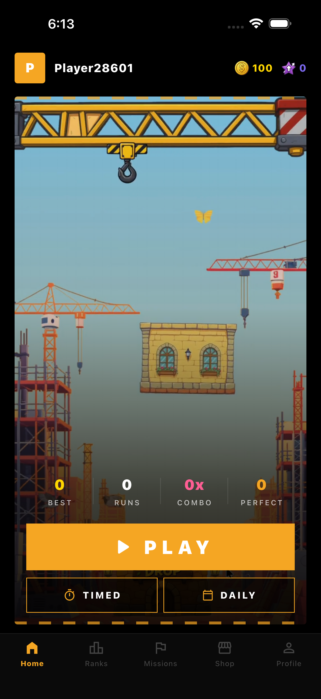 Tower Rush Drop home screen on iPhone